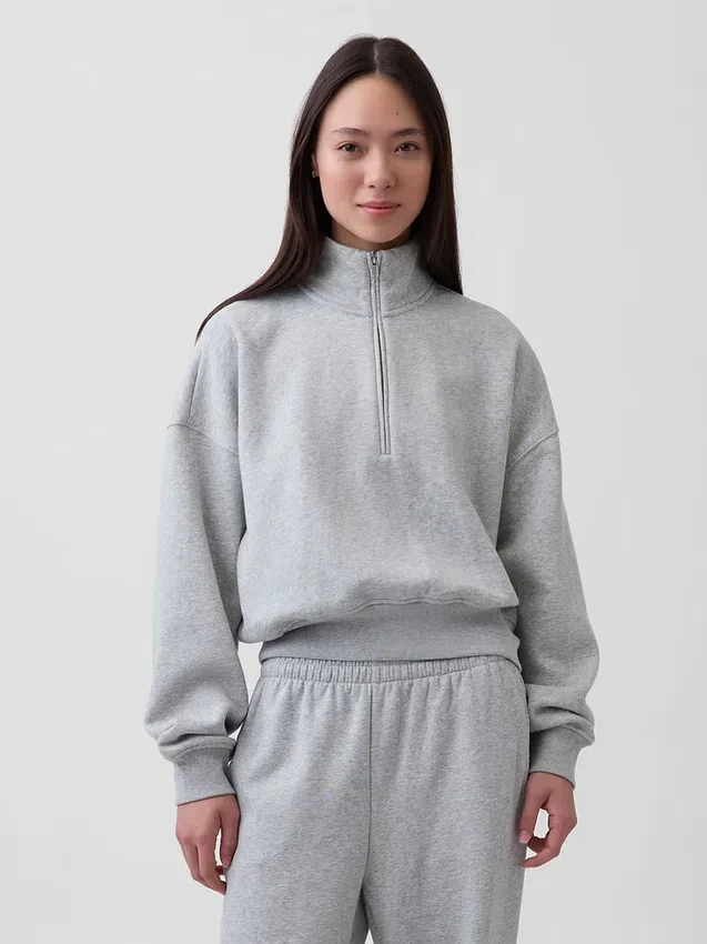 Vintagesoft Oversized pulovr s polozipem a klínovým výstřihem