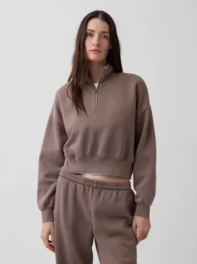 Vintagesoft Oversized pulovr s polozipem a klínovým výstřihem