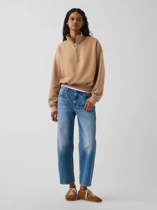 Vintagesoft Oversized pulovr s polozipem a klínovým výstřihem