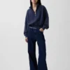 Vintagesoft Oversized pulovr s polozipem a klínovým výstřihem