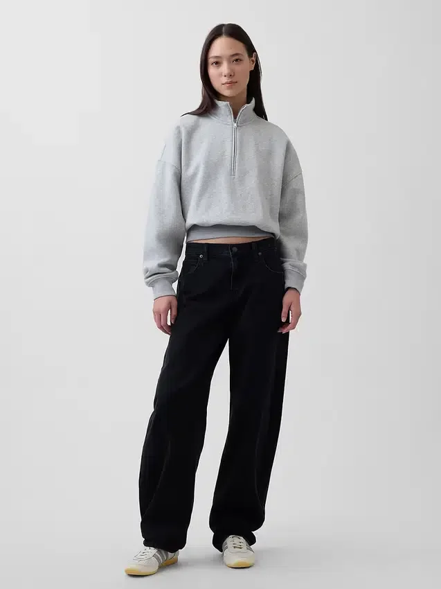 Vintagesoft Oversized pulovr s polozipem a klínovým výstřihem