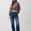 Vintagesoft Oversized pulovr s polozipem a klínovým výstřihem