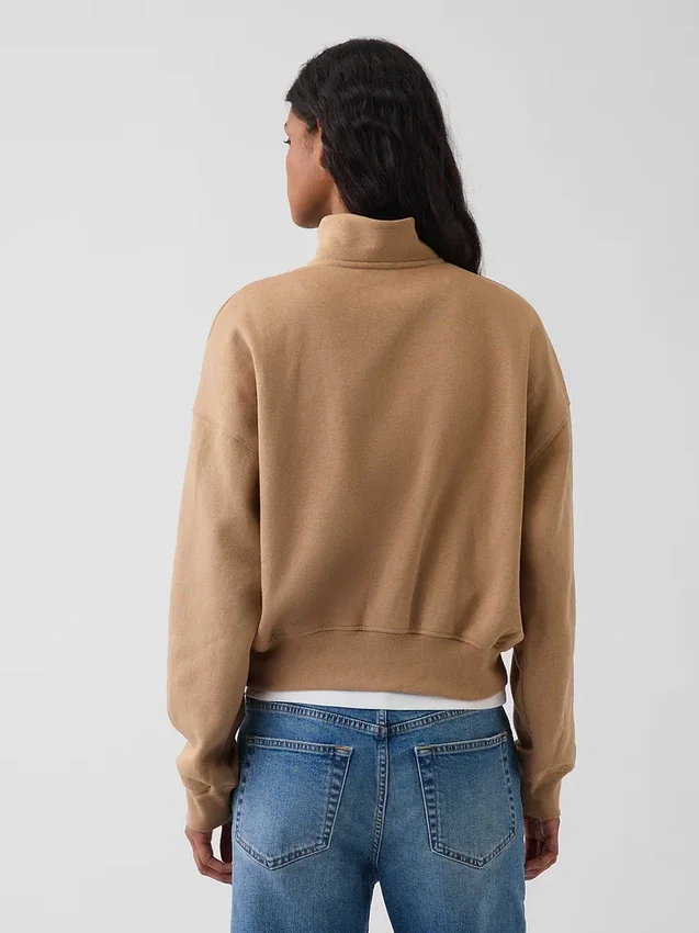 Vintagesoft Oversized pulovr s polozipem a klínovým výstřihem