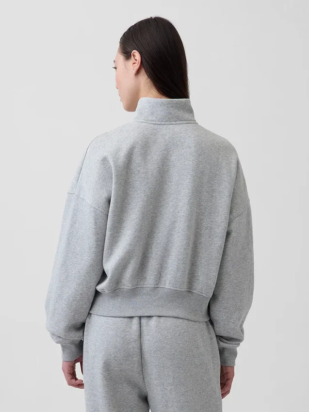 Vintagesoft Oversized pulovr s polozipem a klínovým výstřihem