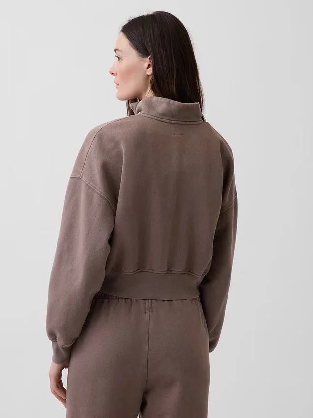 Vintagesoft Oversized pulovr s polozipem a klínovým výstřihem
