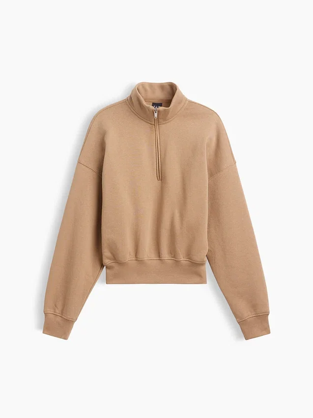 Vintagesoft Oversized pulovr s polozipem a klínovým výstřihem