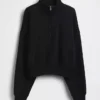 Vintagesoft Oversized pulovr s polozipem a klínovým výstřihem