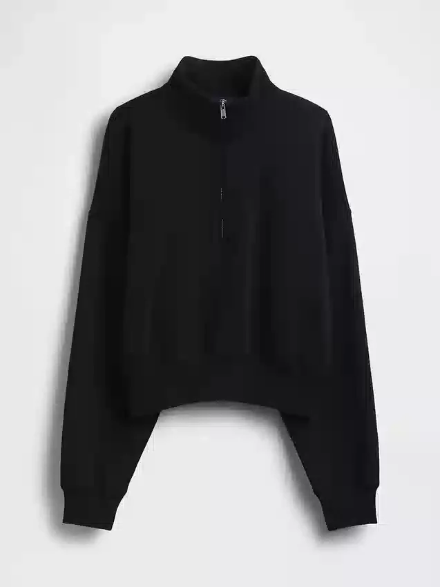 Vintagesoft Oversized pulovr s polozipem a klínovým výstřihem