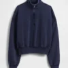 Vintagesoft Oversized pulovr s polozipem a klínovým výstřihem