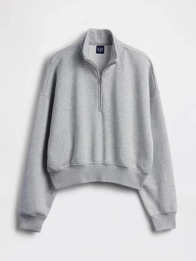 Vintagesoft Oversized pulovr s polozipem a klínovým výstřihem