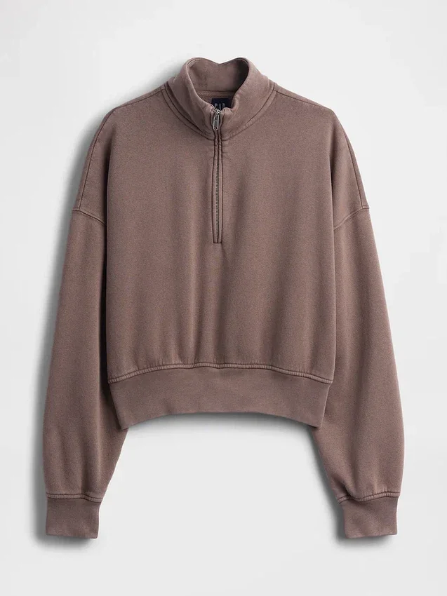 Vintagesoft Oversized pulovr s polozipem a klínovým výstřihem