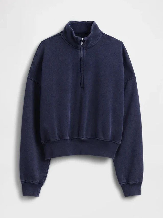 Vintagesoft Oversized pulovr s polozipem a klínovým výstřihem