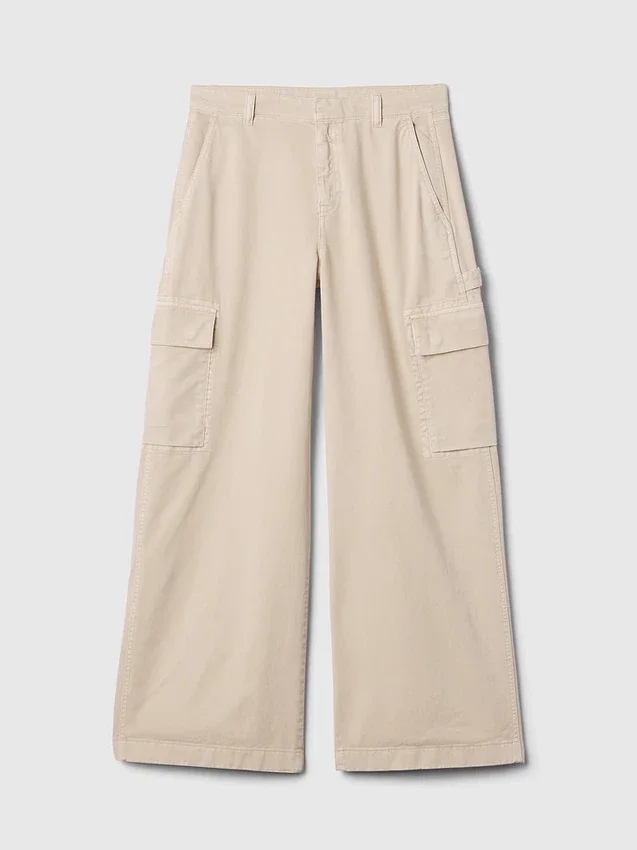 Volné khaki kalhoty s vysokým pasem
