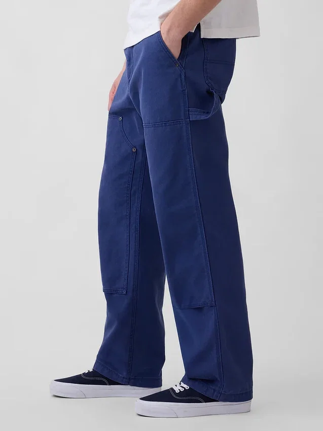 Volné plátěné kalhoty ve stylu 90. let s dvojitými koleny